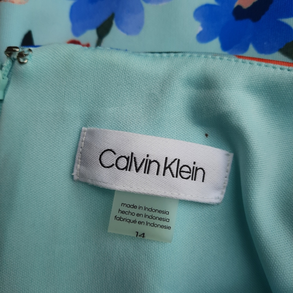 Calvin Klein Floral Print Scuba Stretch Knit Dress Spring Summer Plus 14 NEW - Picture 9 of 10